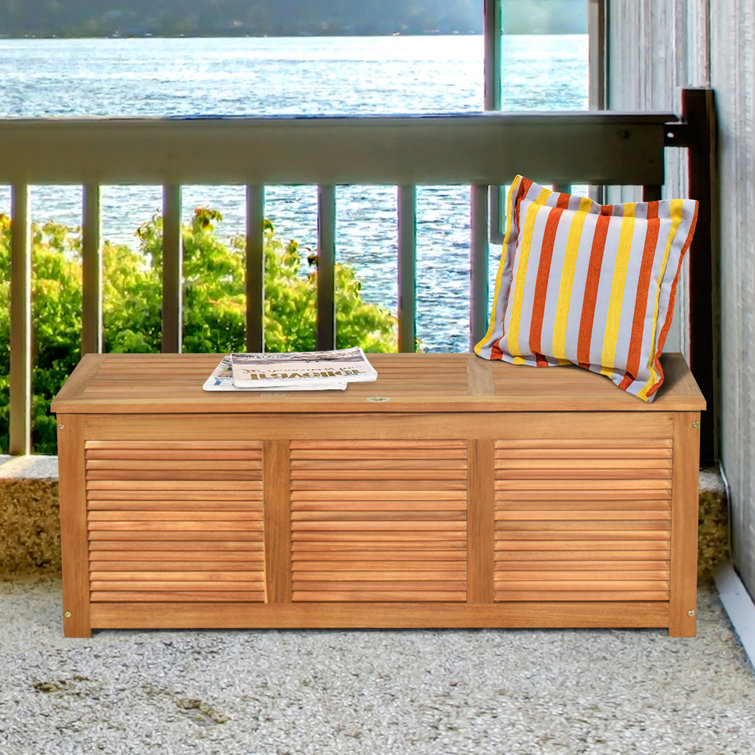 Gymax 47 Gallons Gallon Acacia Solid Wood Deck Box in Natural Teak